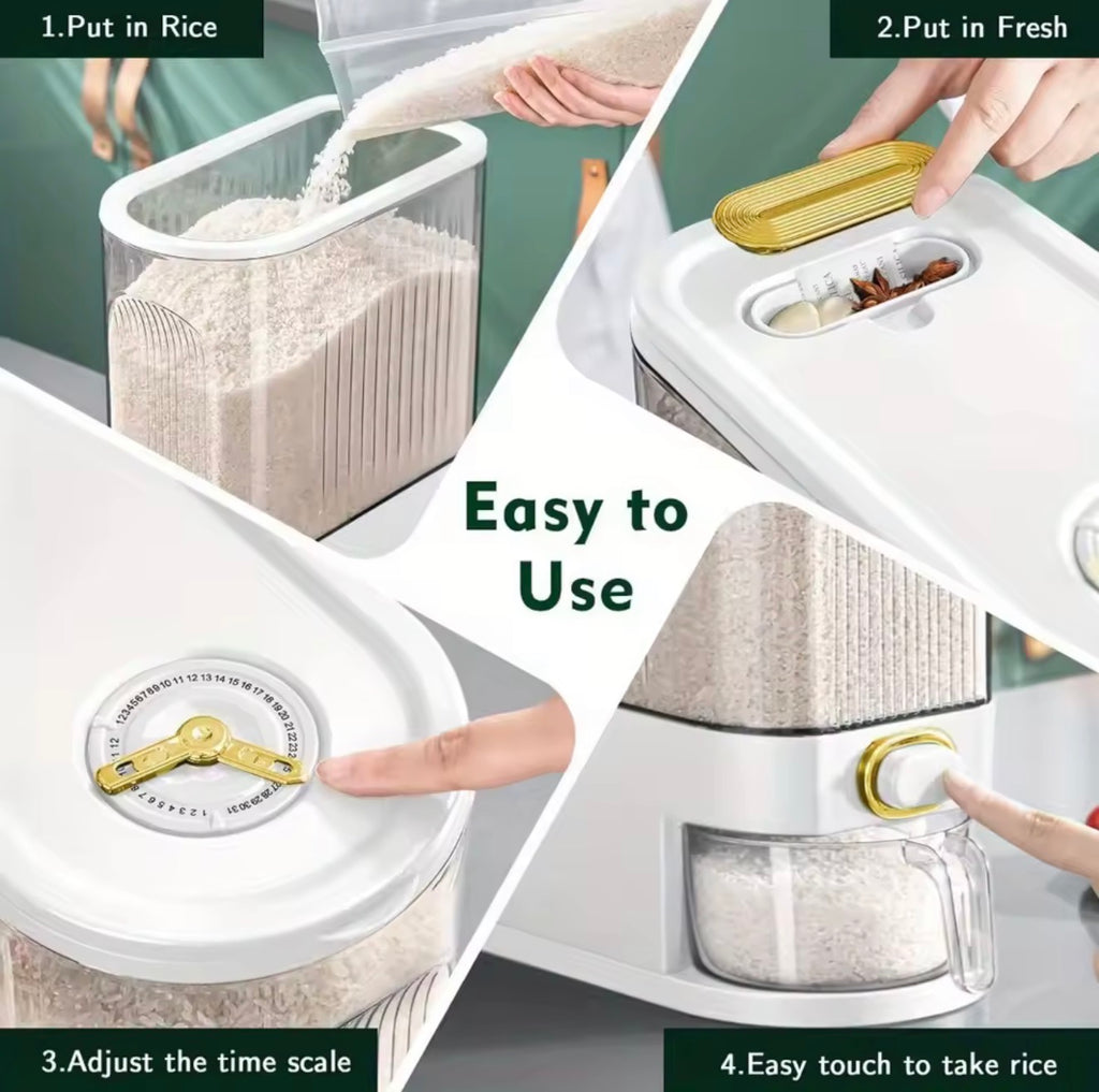5kg/10kg Rice Dispenser- Pantry Storage Container with Measuring Cup & Time Markings