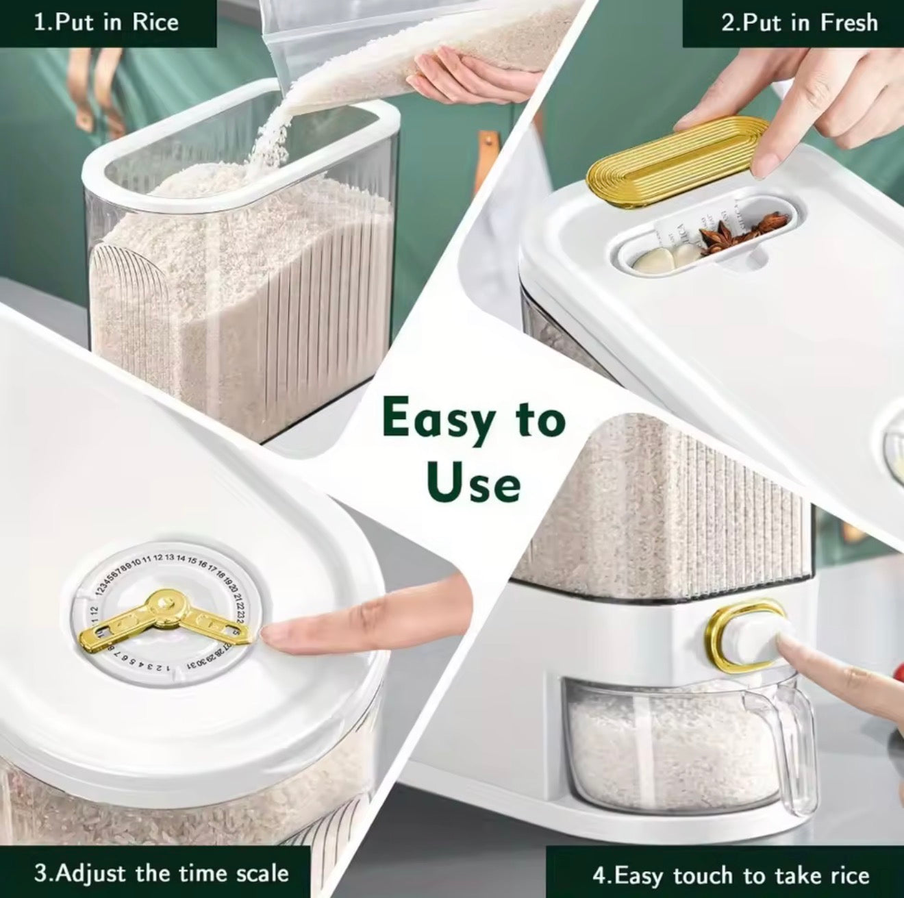 5kg/10kg Rice Dispenser- Pantry Storage Container with Measuring Cup & Time Markings