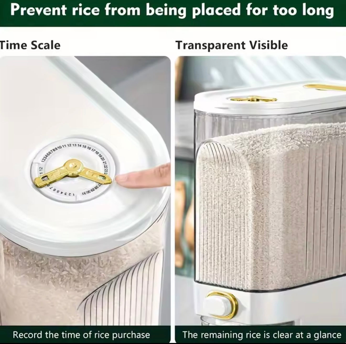 5kg/10kg Rice Dispenser- Pantry Storage Container with Measuring Cup & Time Markings