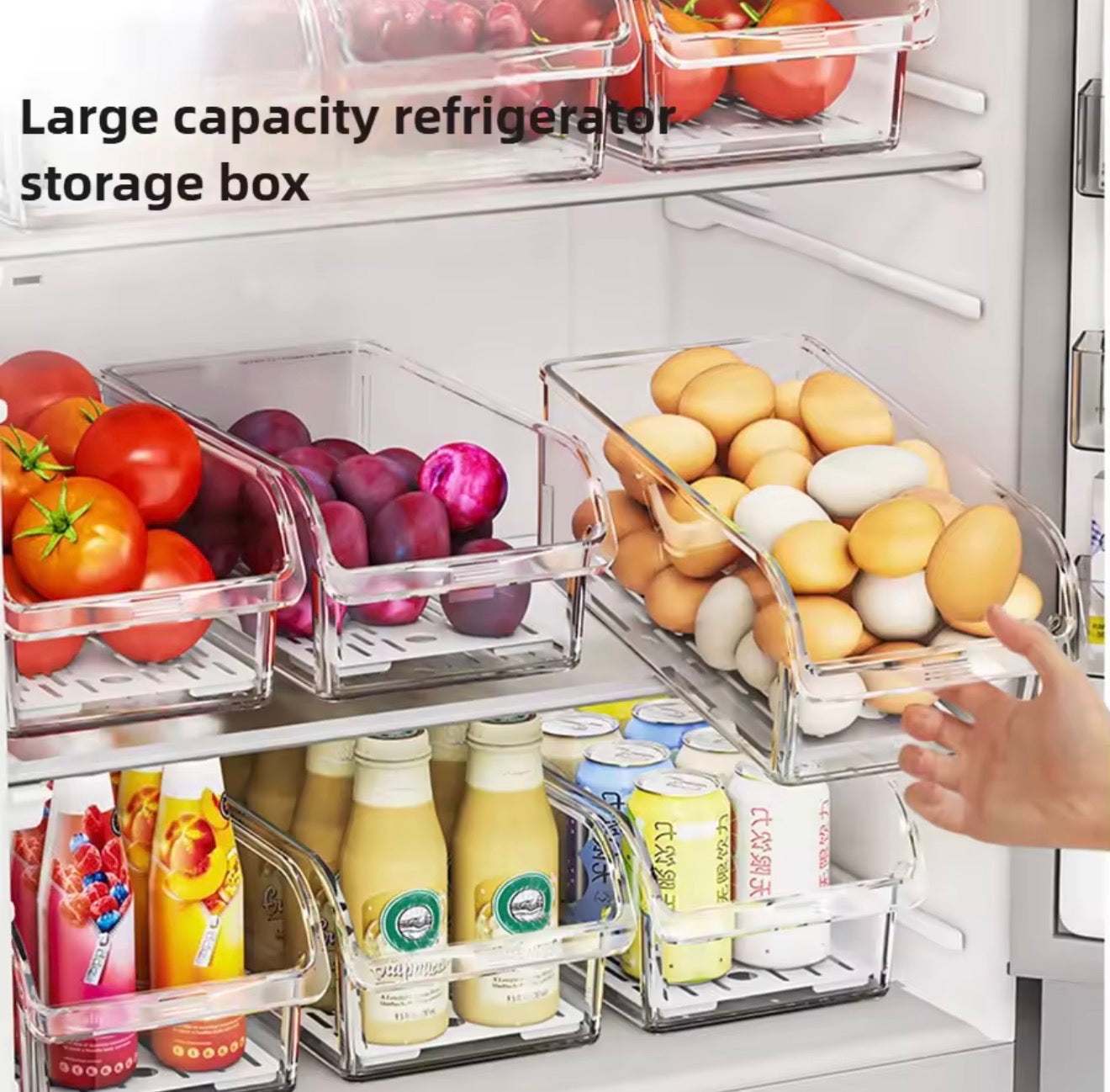 Modern Fridge Organizer- Clear, reusable Bins Refrigerator Storage Containers 1pcs