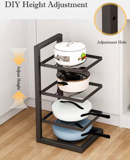 Adjustable Pot Organizer Rack- Kitchen Cabinet Storage- Space Saving